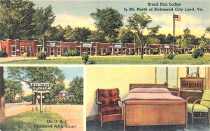 Richmond VA Brook Run Lodge Room View & Triple View Linen Postcard