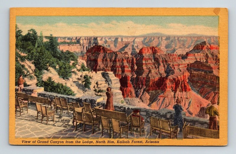 Grand Canyon National Park Arizona North Rim Lodge Overlook Linen Postcard 