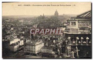 Old Postcard Paris Panorama taken der Tours Notre Dame