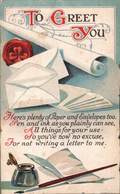 Vintage Postcard 1910's Greeting Wishes Card Mail Ink Writing Remembrance