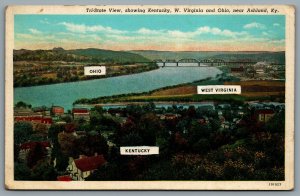 Postcard Ashland KY c1924 Tri State View Kentucky West Virginia Ohio Birds Eye