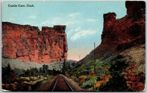 Salt Lake City Utah UT, Castle Gate, Two Huge Pillars of Rock, Vintage Postcard