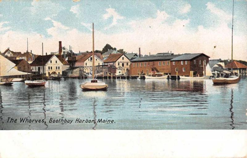 Boothbay Harbor Maine Wharves Harbor Boats Antique Postcard K12128