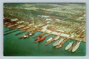 Newport News VA-Virginia, Aerial View Of Shipbuilding Dry Dock, Chrome Postcard