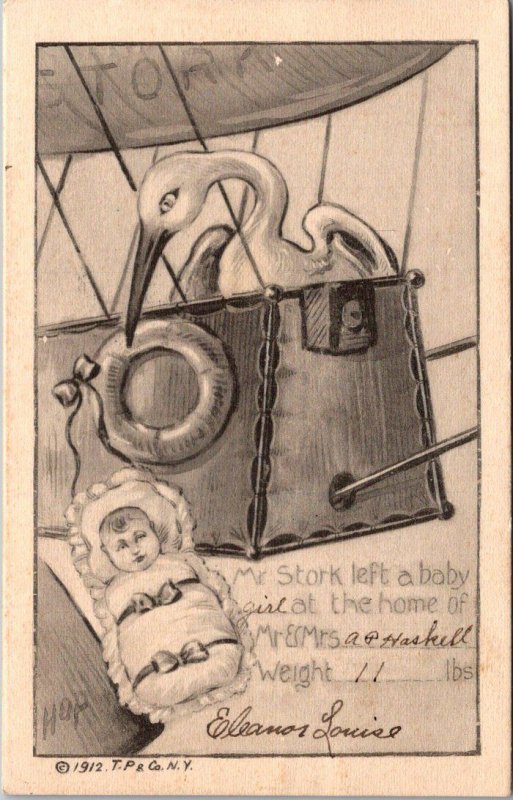 Birth Stork In Hot Air Balloon Delivering Baby Eleanor Louise Haskell 1912