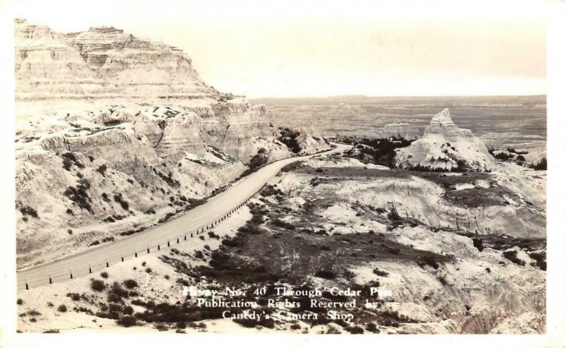 RPPC Hiway 40 Through Cedar Pass, Badlands, South Dakota c1940s Vintage Postcard