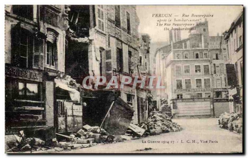 Old Postcard Verdun Rue Beaurepaire after the bombing Army