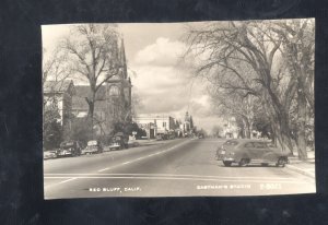 RPPC RED BLUFF CALIFORNIA DOWNTOWN STREET SCENE 1940s CARS REAL PHOTO POSTCARD