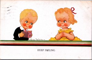 Vera Paterson Boy And Girl, Keep Smiling Vintage Postcard C130