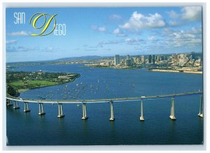 Vintage Aerial View Of The Coronado Bridge And San Diego Skyline Postcard 7XE
