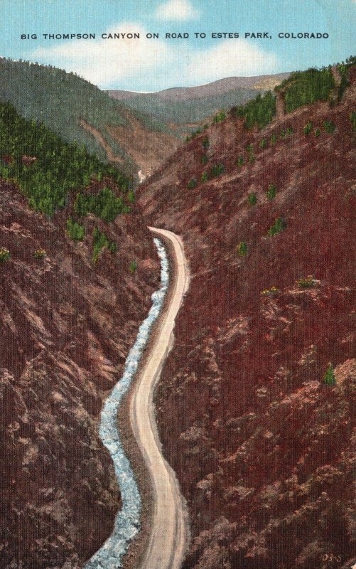 Vintage Postcard Big Thompson Canyon Road to Estes Park Colorado Elmer C. Clark