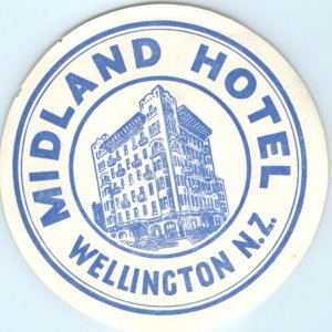 c1930s Wellington, NZ Midland Hotel Luggage Label Decal Gummed New Zealand C42