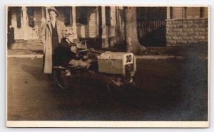 RPPC Two Handsome Men With Pedal Car Ready for Race c1910 Postcard E29