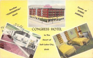 Salt Lake City Utah 1940s Postcard Congress Hotel Multiview Lobby Room