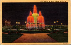 Vtg 1940s Fountain of Light Atlantic City New Jersey Linen Postcard