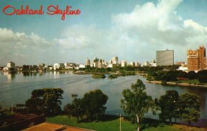 Vintage Postcard Oakland Skyline Across Lake Merritt Downtown Area California