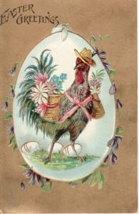 EASTER   DRESSED ROOSTER  1909 embossed postcard