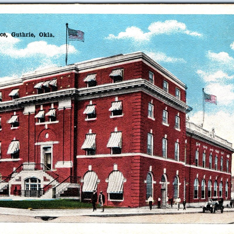 c1910s Guthrie, Okla Post Office Downtown Postcard Kropp Litho Photo OK Vtg A71