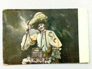 Vintage Postcard 1909 Woman with a Tray of Drinks Dressed Glitter