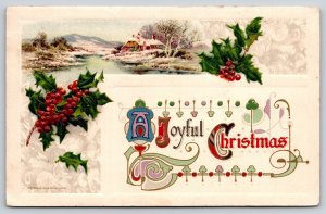 Holly Home & Joyful Christmas Greeting~Winsch Vintage Postcard