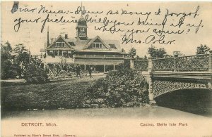 MI, Detroit, Michigan, Belle Isle Park, Casino, Undivided Back, Postmark 1907