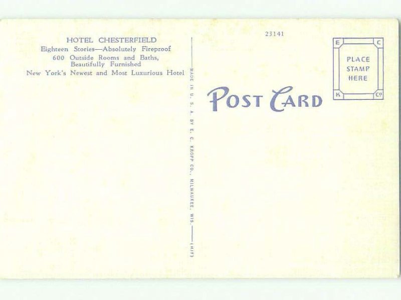 Unused Linen CHESTERFIELD HOTEL New York City NY hr8230