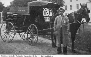 Rochester NH Salesman's Cart and Driver Horse & Wagon Postcard