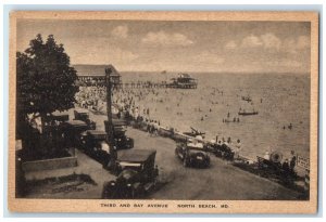 1930 Aerial View Third & Bay Avenue Classic Cars North Beach Maryland Postcard