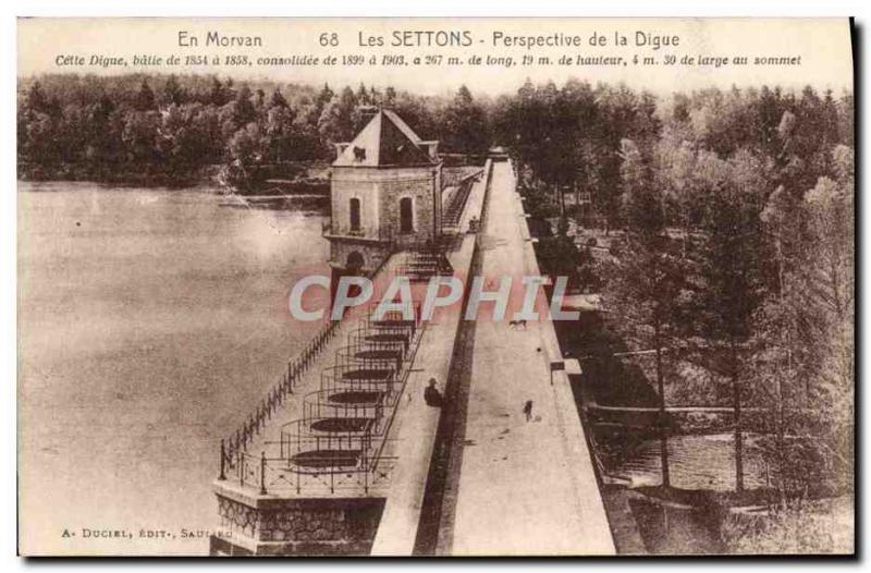 Les Settons Old Postcard Perspective of Digue