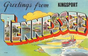 TN, Tennessee           KINSPORT LARGE LETTER LINEN       c1940's Postcard