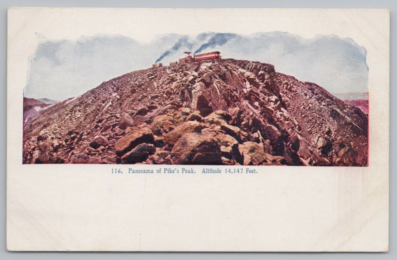 Pikes Peak Panorama~Pink Granite of Rocky Mountaina~Railway Train~Embossed~c1905 