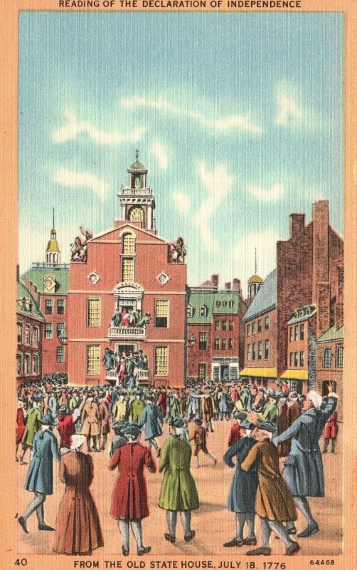 Vintage Postcard Reading Of The Declaration Of Independence From Old State House