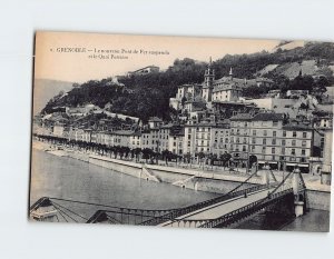 Postcard Le nouveau Pont de Fer suspendu et le Quai Perrière, Grenoble, France