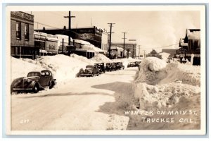 c1940's Winter Snow On Main Street Scene Truckee California CA RPPC Postcard 