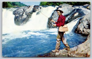 Sports~Angler Fishing Near River Rapids~Pikes Peak Litho Co~Rembrant Vintage PC