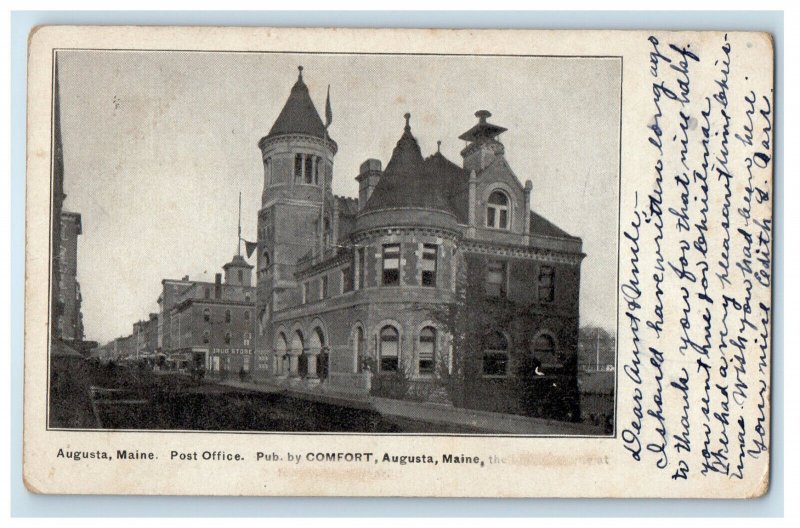 1906 Post Office Building, Augusta Maine ME Clarence IA Antique Posted Postcard