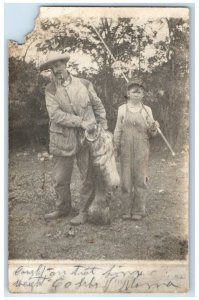 1908 60 lbs Trout Fishing Pole Man Boy Elk Falls Kansas KS RPPC Photo Postcard