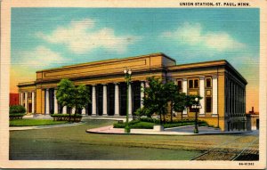 St Paul MN Minnesota Union Station 1946 Vtg Linen Postcard