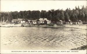 North Bay Ontario Beaverland Camp Martin Lake Ferguson HWY Real Photo Postcard