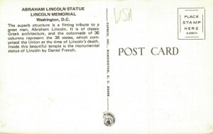 USA Abraham Lincoln Statue Lincoln Memorial Washington DC Vintage Postcard 07.46 