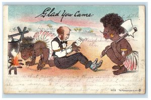 1906 Glad You Came African Tribe Axe Cooking Dinner Menu Write Away Postcard 