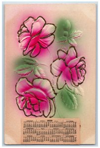 c1910's Roses Flowers Calendar Airbrushed Embossed Streator Illinois IL Postcard