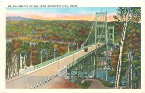 Bucksport Maine Waldo-Hancock Bridge Linen Postcard Unused