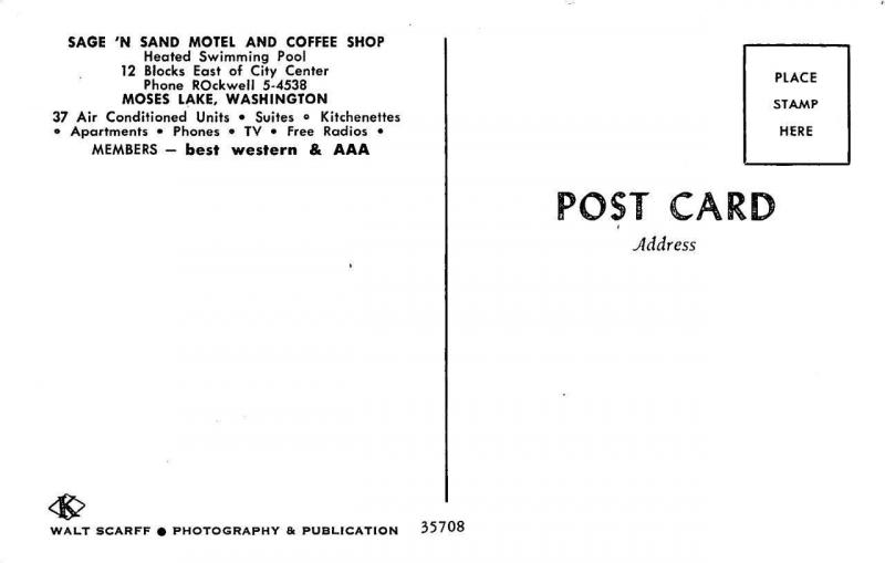 MOSES LAKE, WA Washington  SAGE 'N SAND MOTEL~Pool  GRANT CO  c1950's Postcard