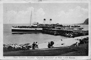 Loch Ranza, New Turbine Steamer, Queen Alexandra at Pier, Black&White-A34 