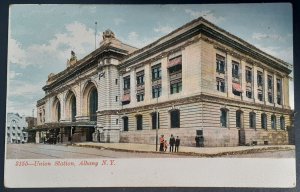 Postcard NY Albany Union Station - glitter