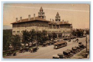 1908 The Antiers Hotel Trolley Train Colorado Springs Colorado CO Postcard 