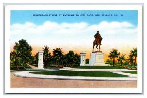 Beauregard Civil War Statue New Orleans Louisiana LA UNP Linen Postcard Y6