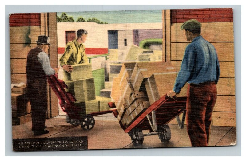 Vintage 1943 Advertising Postcard Frisco Lines Railroad - Unloading Cargo