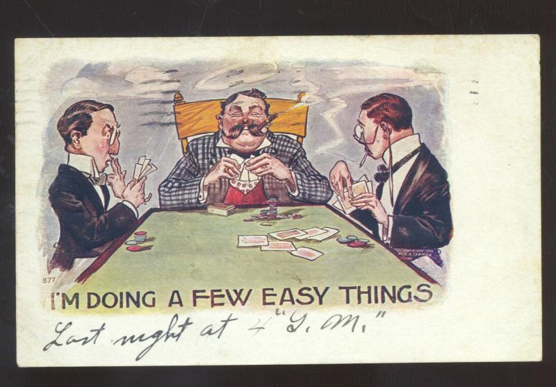 DOING A FEW EASY THINGS PLAYING POKER GAME COMIC POSTCARD STRAIGHT CREEK KANSAS